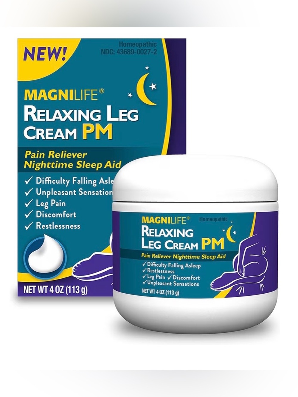 MagniLife Relaxing Leg Cream PM Fragrance-Free Non-Greasy Pain Relief 4 oz
